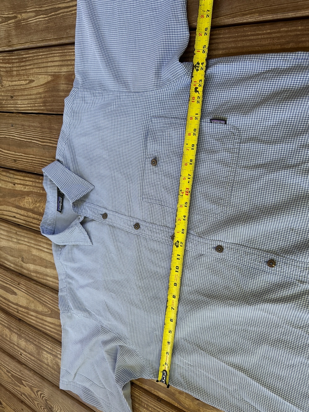 Vintage Patagonia Men’s Blue Micro Check Short Sleeve Button Up Shirt - Picture 5 of 8